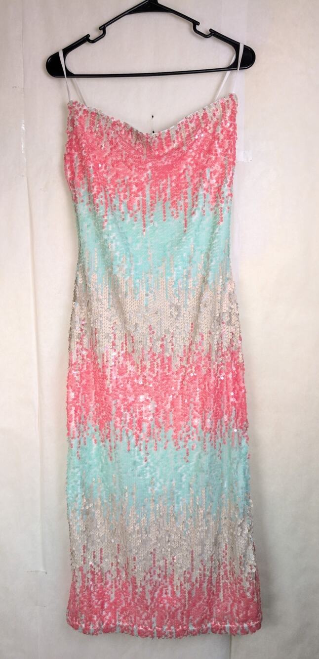 Luna pink green ombre pipette sequin midi dress Size Med Glam Cocktail Party
